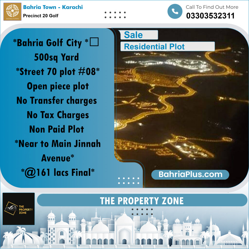 500 Sq. Yards Residential Plot for Sale in Precinct 20 Golf -  Bahria Town, Karachi - (BP-201304)