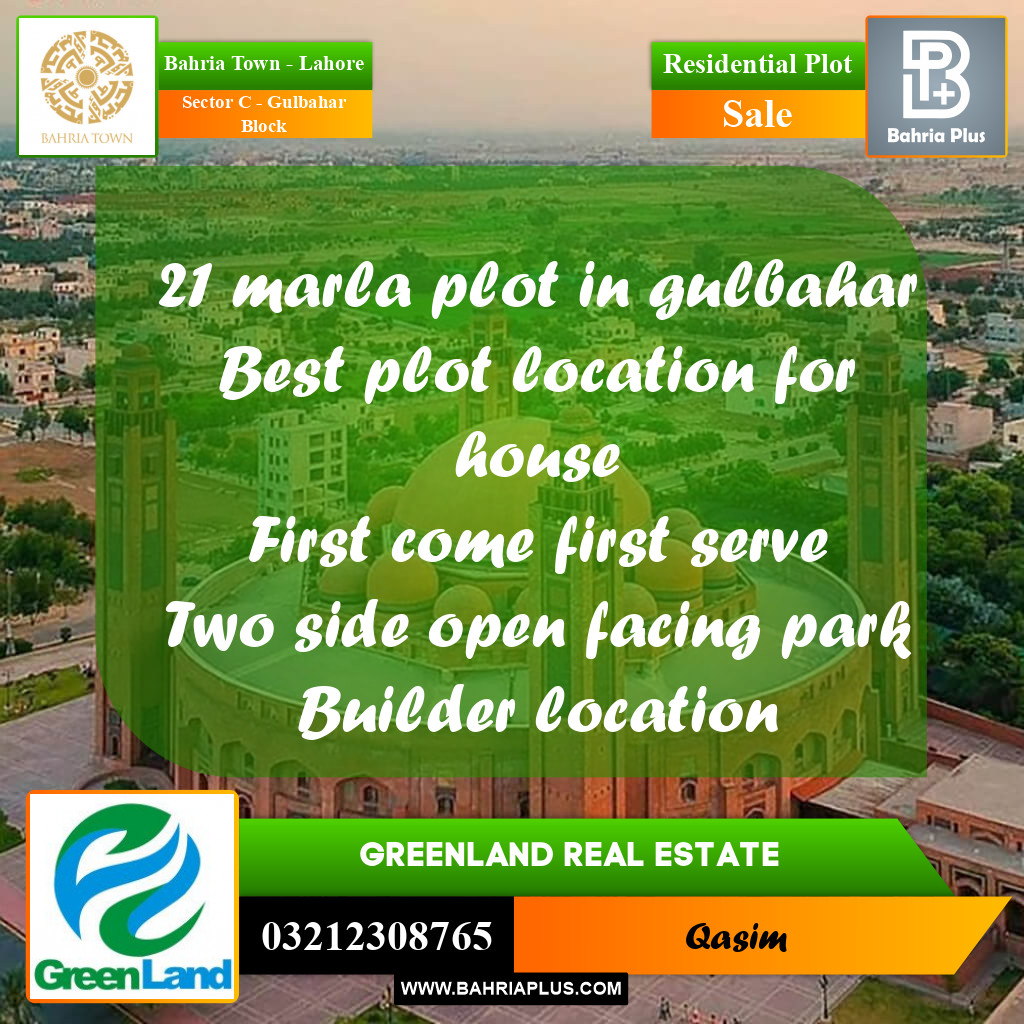 Residential Plot for Sale in Sector C - Gulbahar Block -  Bahria Town, Lahore - (BP-201311)