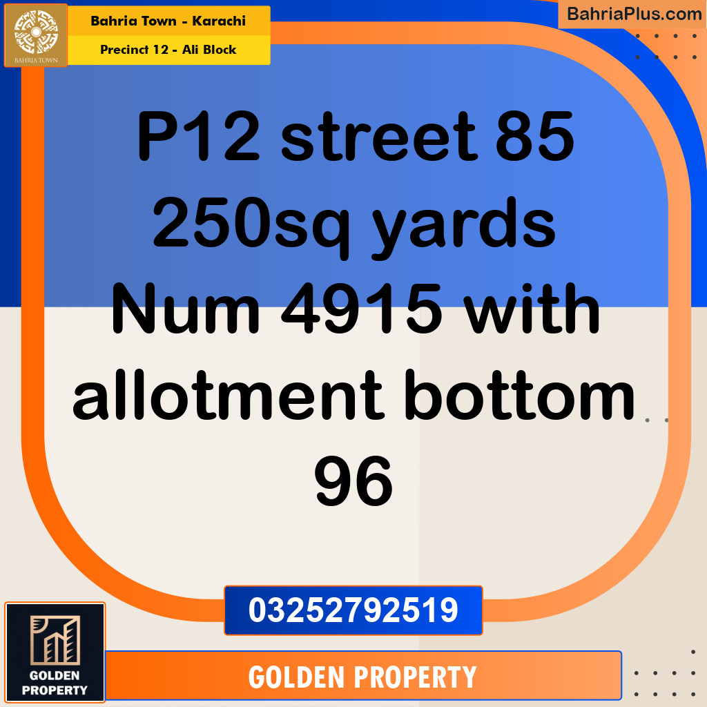 250 Sq. Yards Residential Plot for Sale in Precinct 12 - Ali Block -  Bahria Town, Karachi - (BP-201321)