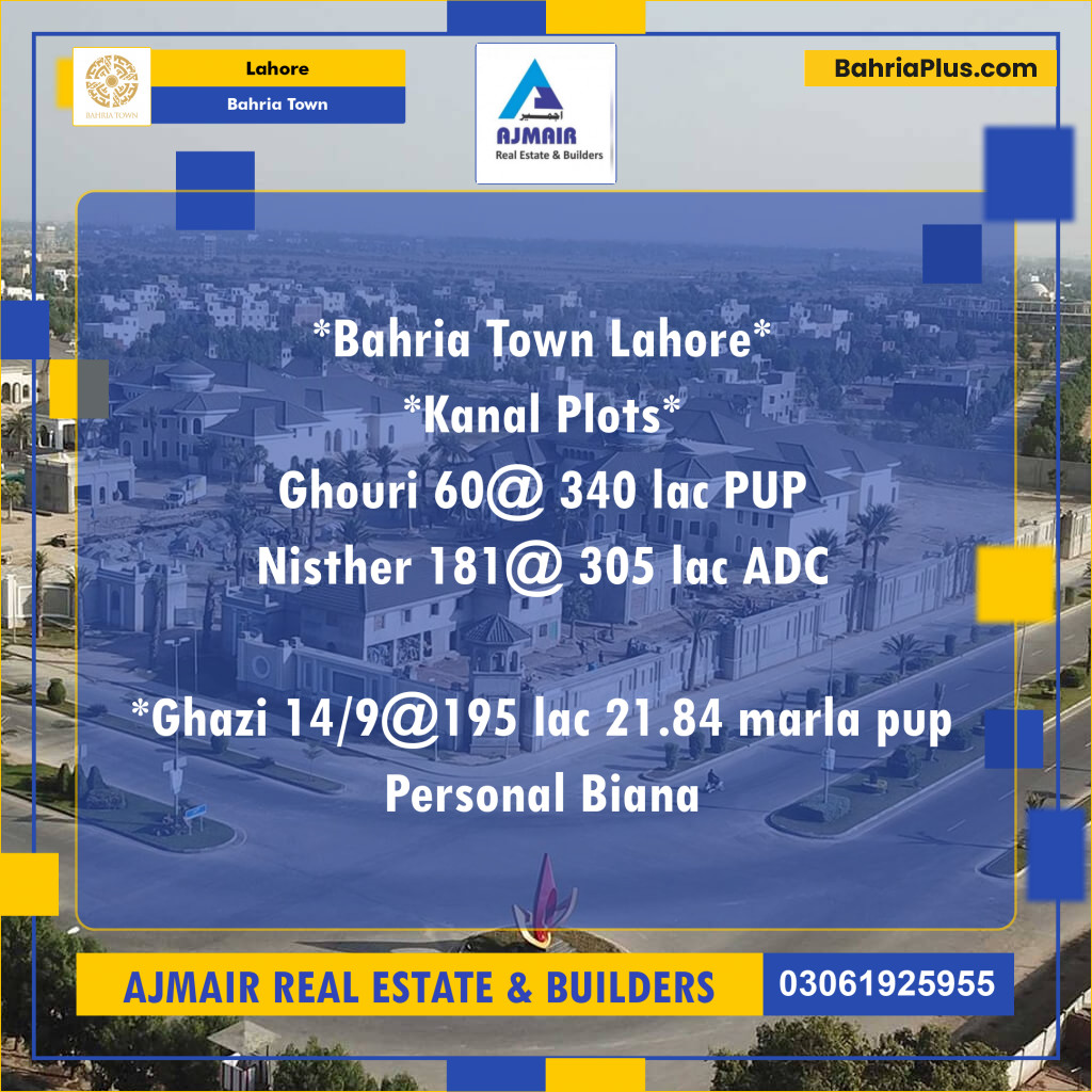 Residential Plot for Sale in Bahria Town, Lahore - (BP-201337)