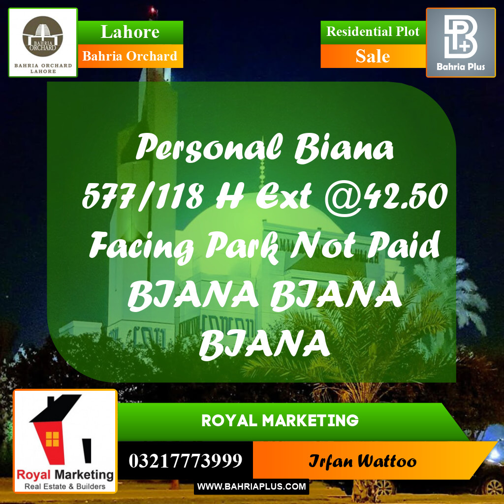 Residential Plot for Sale in Bahria Orchard, Lahore - (BP-201356)