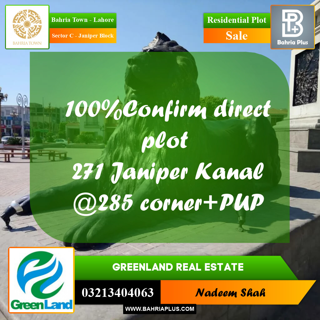 1 Kanal Residential Plot for Sale in Sector C - Janiper Block -  Bahria Town, Lahore - (BP-201363)