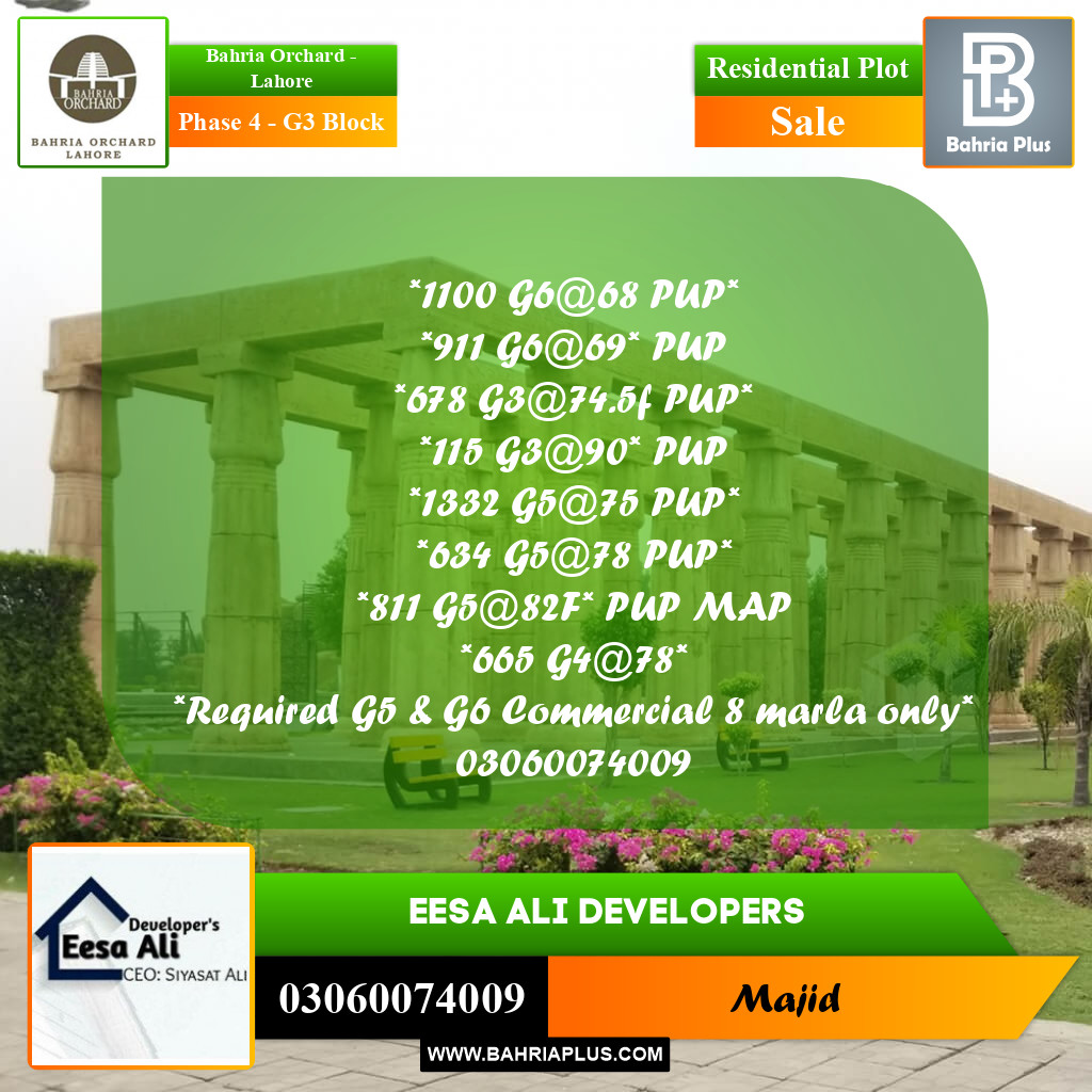 Residential Plot for Sale in Phase 4 - G3 Block -  Bahria Orchard, Lahore - (BP-201375)