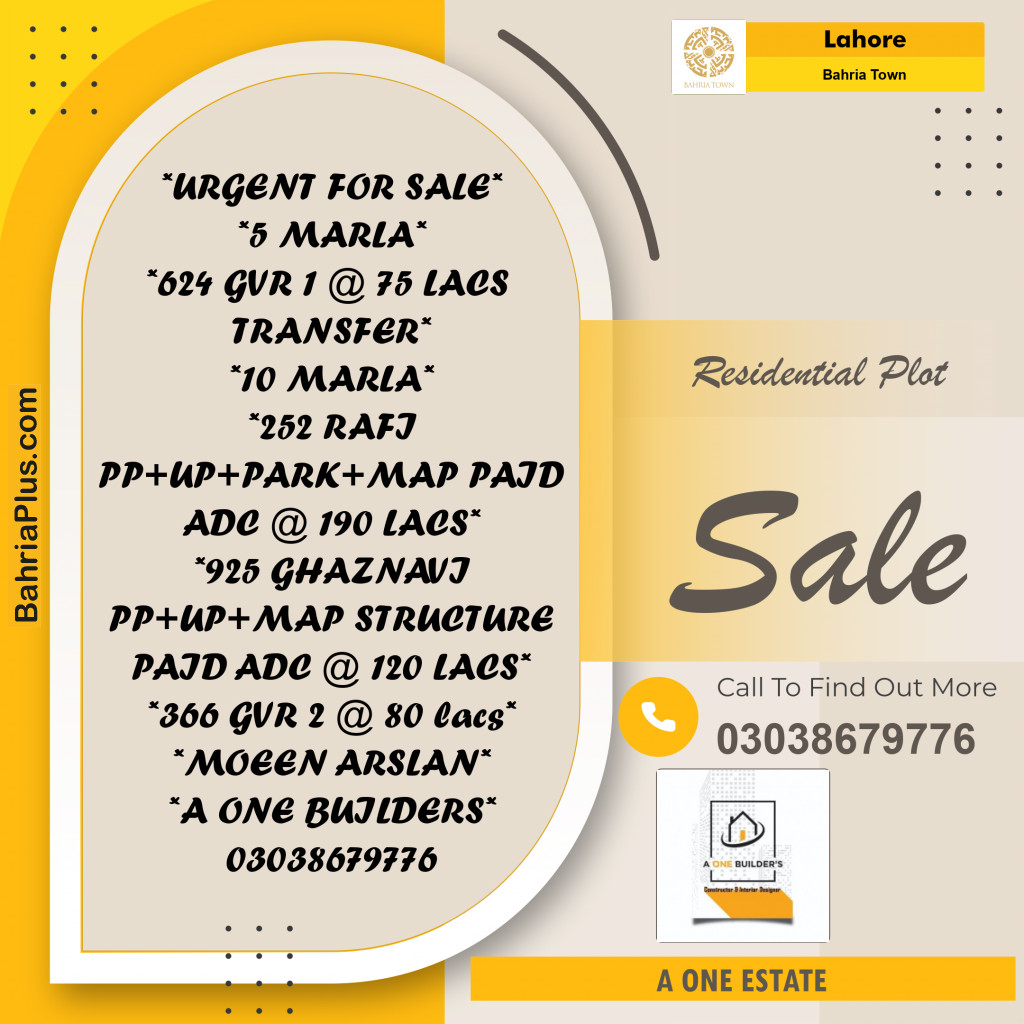 Residential Plot for Sale in Bahria Town, Lahore - (BP-201393)