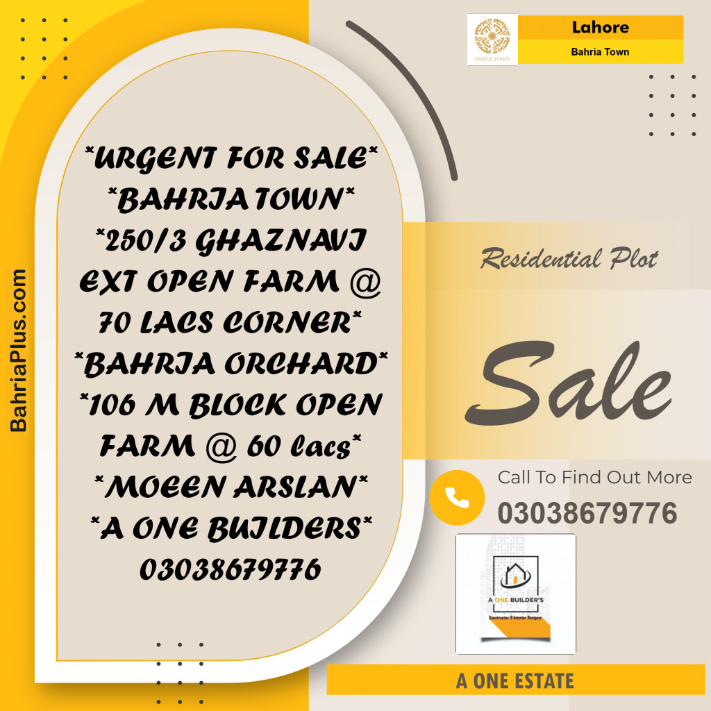 Residential Plot for Sale in Bahria Town, Lahore - (BP-201394)