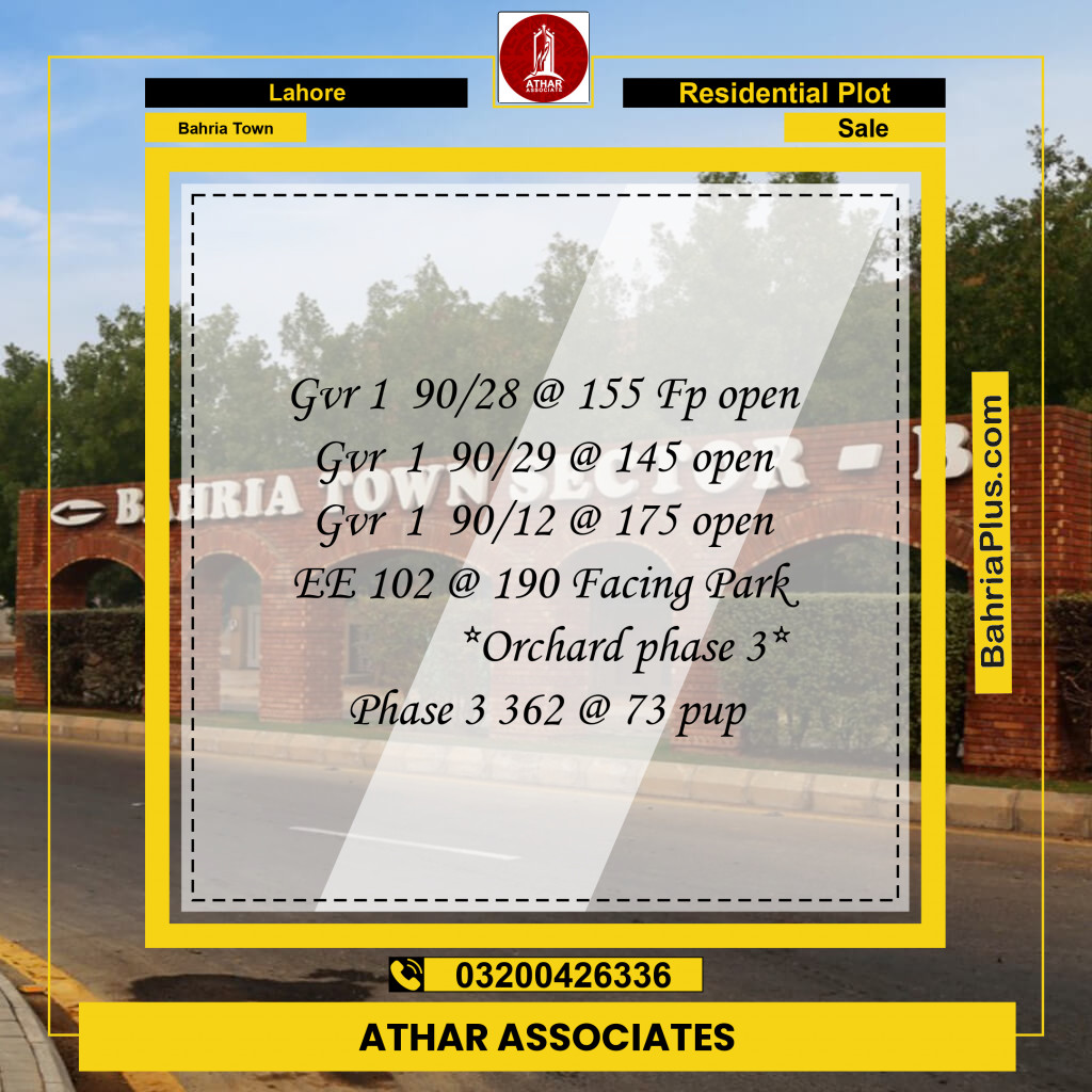 Residential Plot for Sale in Bahria Town, Lahore - (BP-201448)