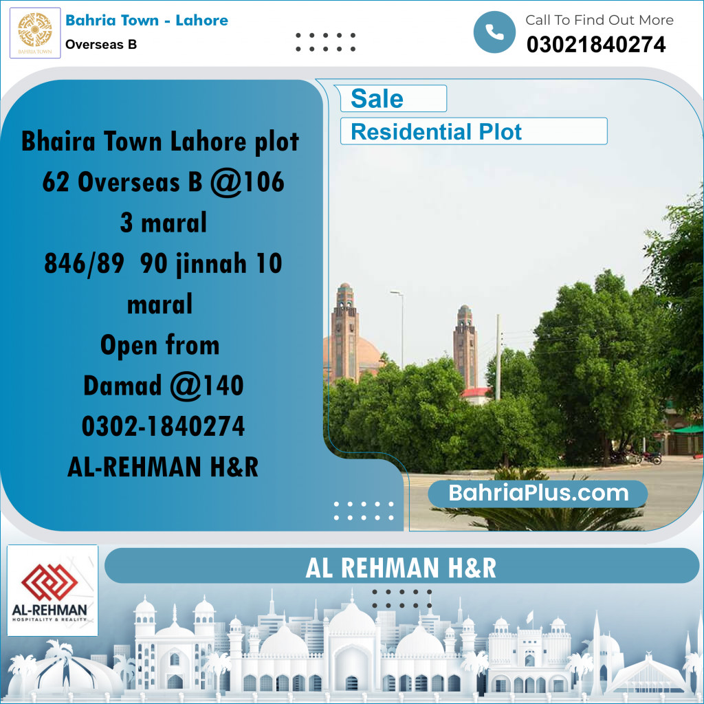 3 Marla Residential Plot for Sale in Overseas B -  Bahria Town, Lahore - (BP-201474)