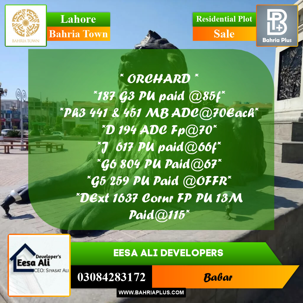 Residential Plot for Sale in Bahria Town, Lahore - (BP-201482)