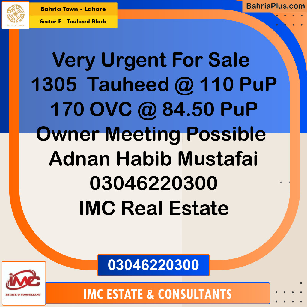 Residential Plot for Sale in Sector F - Tauheed Block -  Bahria Town, Lahore - (BP-201511)