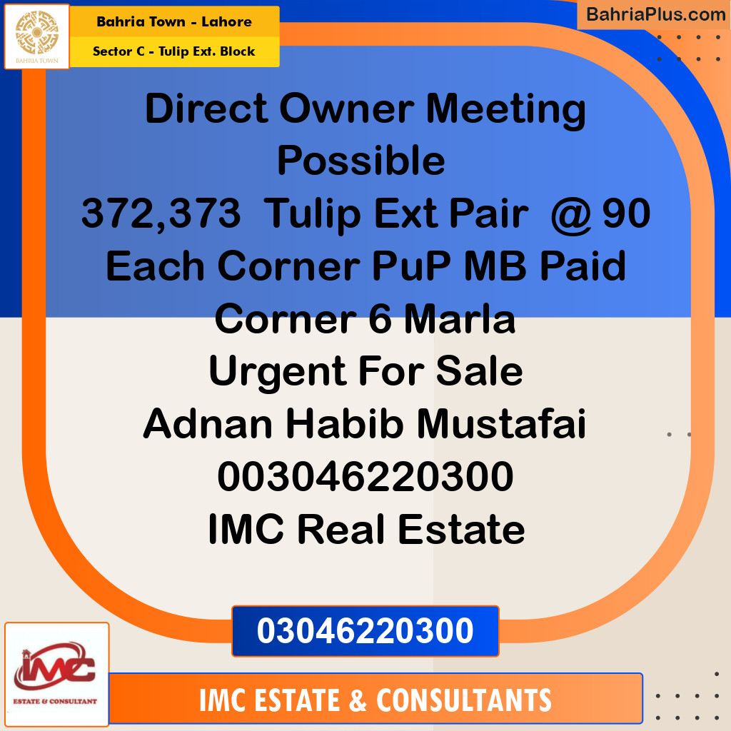 Residential Plot for Sale in Sector C - Tulip Ext. Block - Bahria Town, Lahore - (BP-201512)