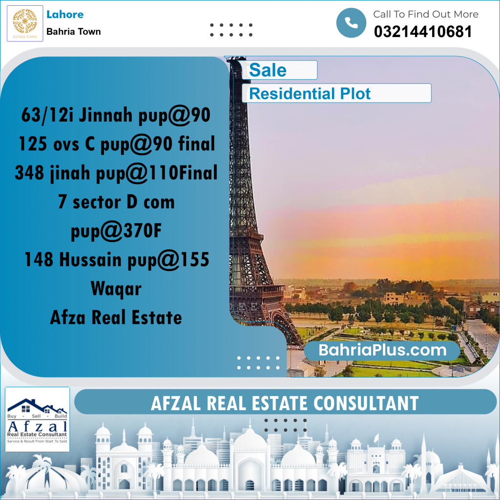 Residential Plot for Sale in Bahria Town, Lahore - (BP-201535)