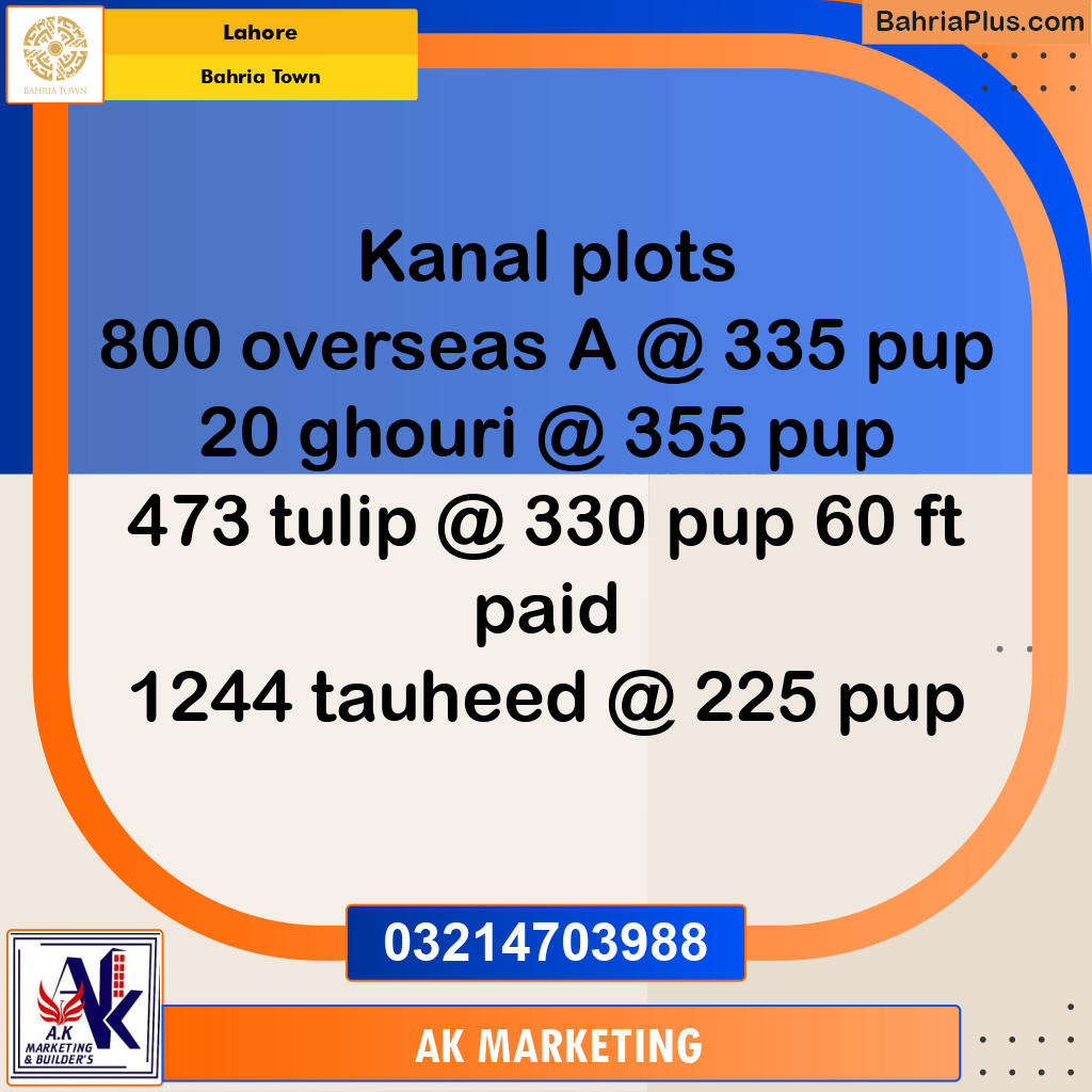 Residential Plot for Sale in Bahria Town, Lahore - (BP-201577)