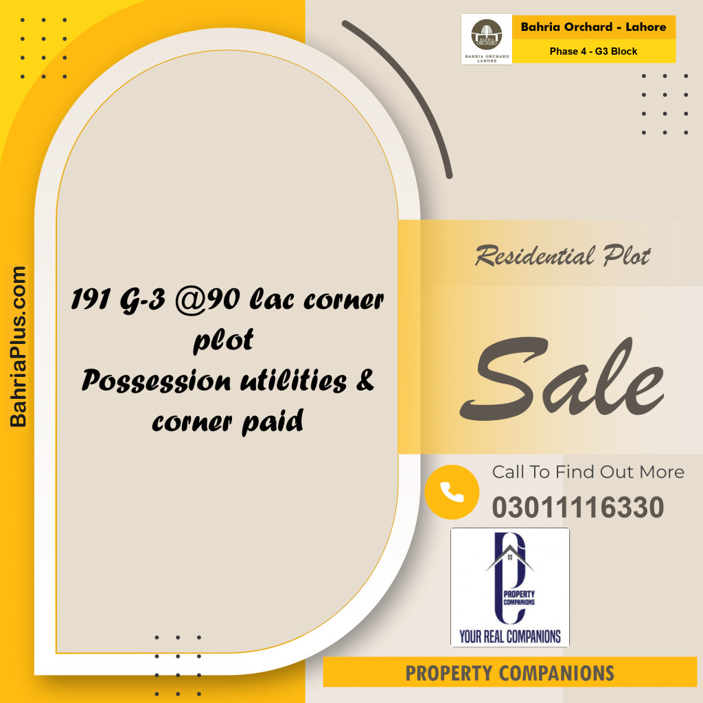 10 Marla Residential Plot for Sale in Phase 4 - G3 Block -  Bahria Orchard, Lahore - (BP-201587)