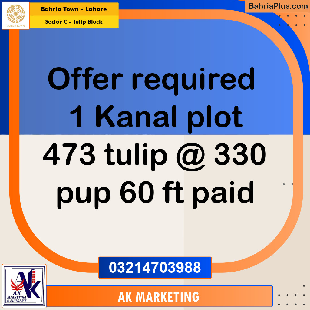 Residential Plot for Sale in Sector C - Tulip Block -  Bahria Town, Lahore - (BP-201599)