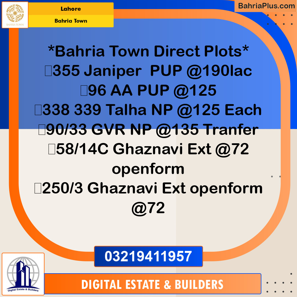 Residential Plot for Sale in Bahria Town, Lahore - (BP-201615)