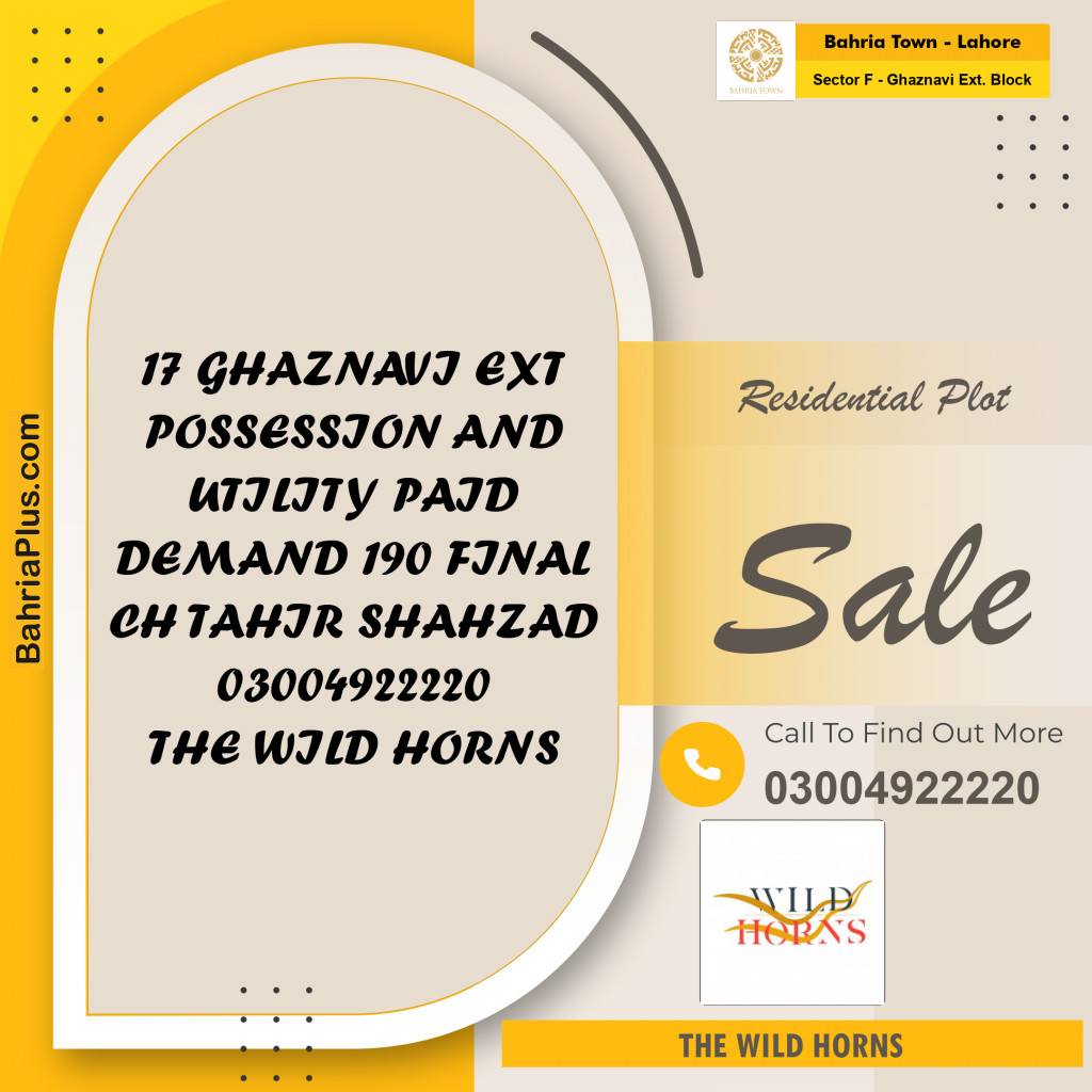 1 Kanal Residential Plot for Sale in Sector F - Ghaznavi Ext. Block -  Bahria Town, Lahore - (BP-201654)
