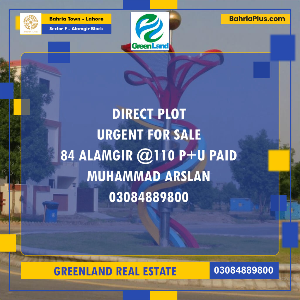 10 Marla Residential Plot for Sale in Sector F - Alamgir Block -  Bahria Town, Lahore - (BP-201670)