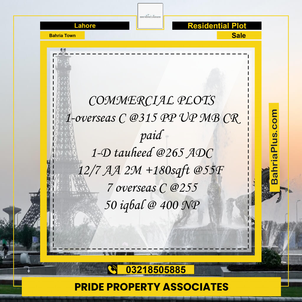 Residential Plot for Sale in Bahria Town, Lahore - (BP-201696)