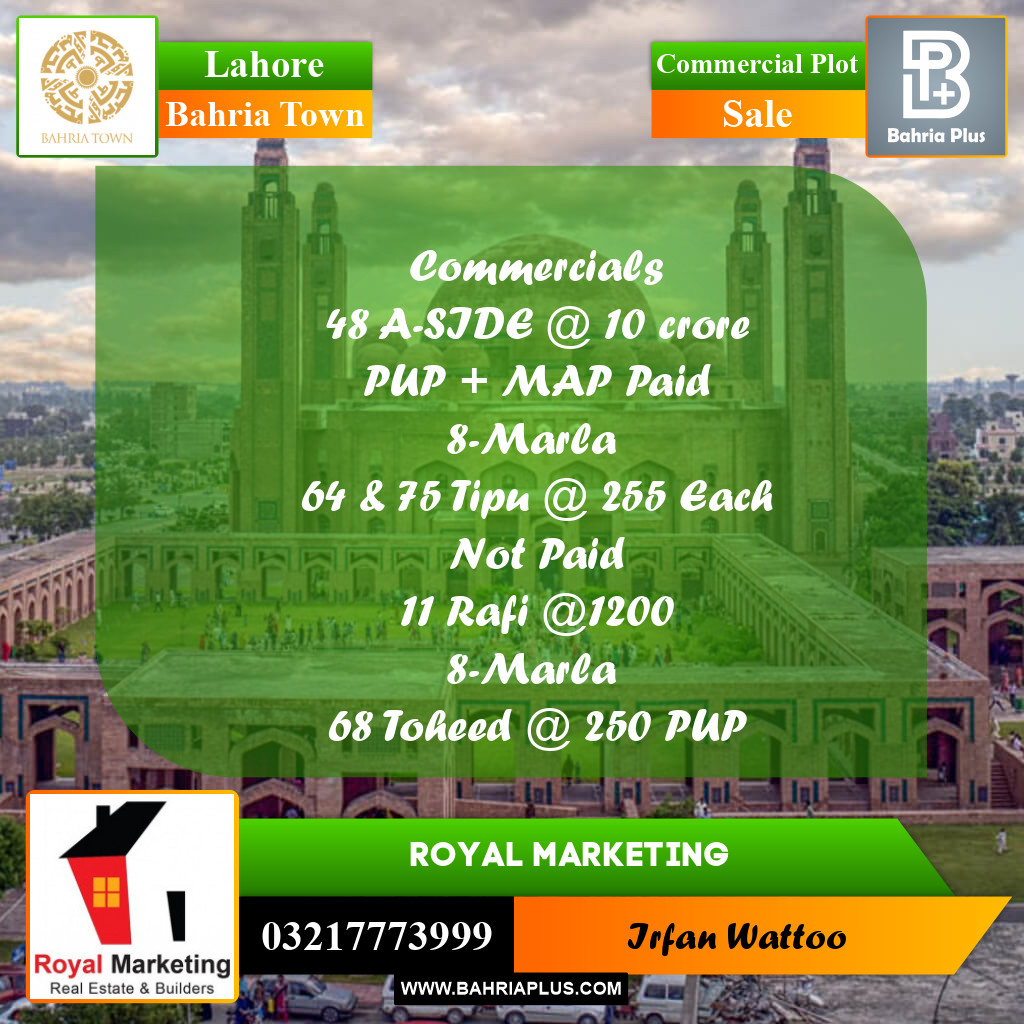 Commercial Plot for Sale in Bahria Town, Lahore - (BP-201738)