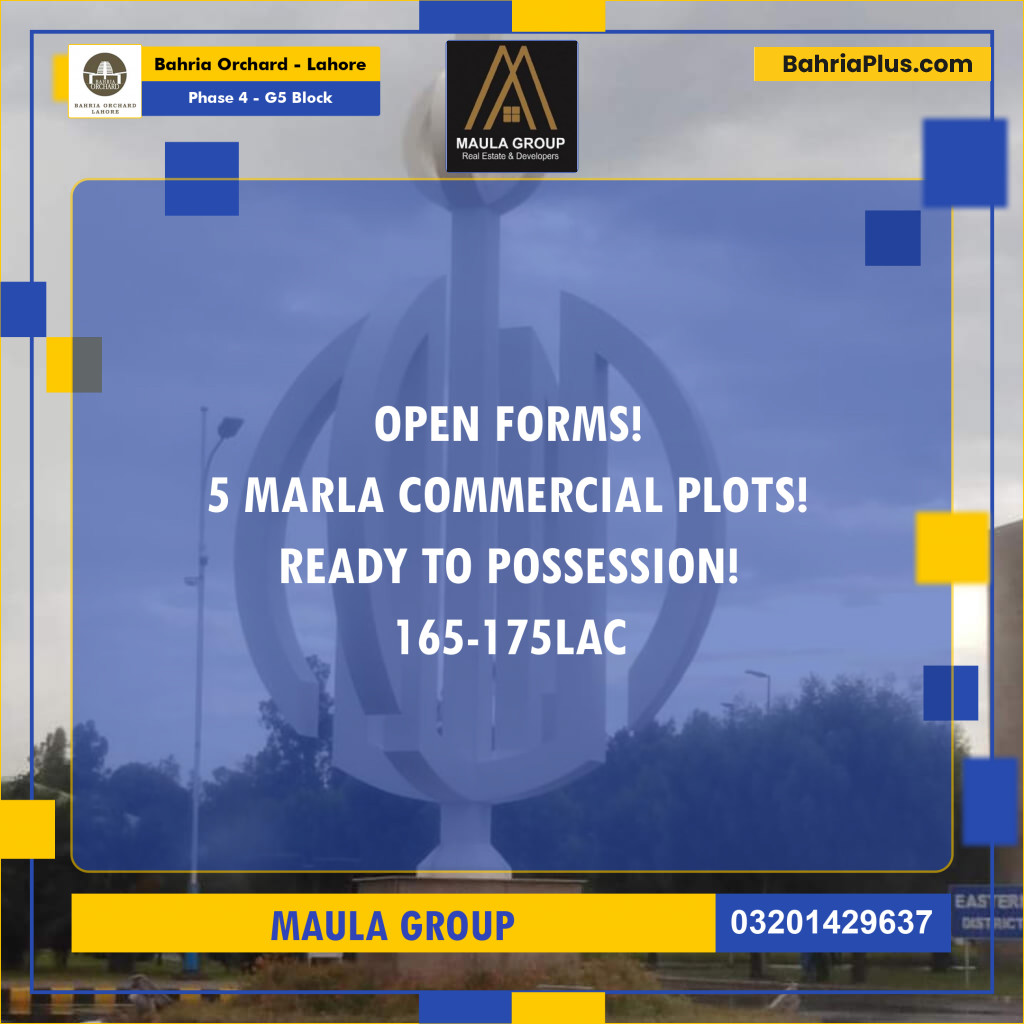 5 Marla Residential Plot for Sale in Phase 4 - G5 Block -  Bahria Orchard, Lahore - (BP-201752)