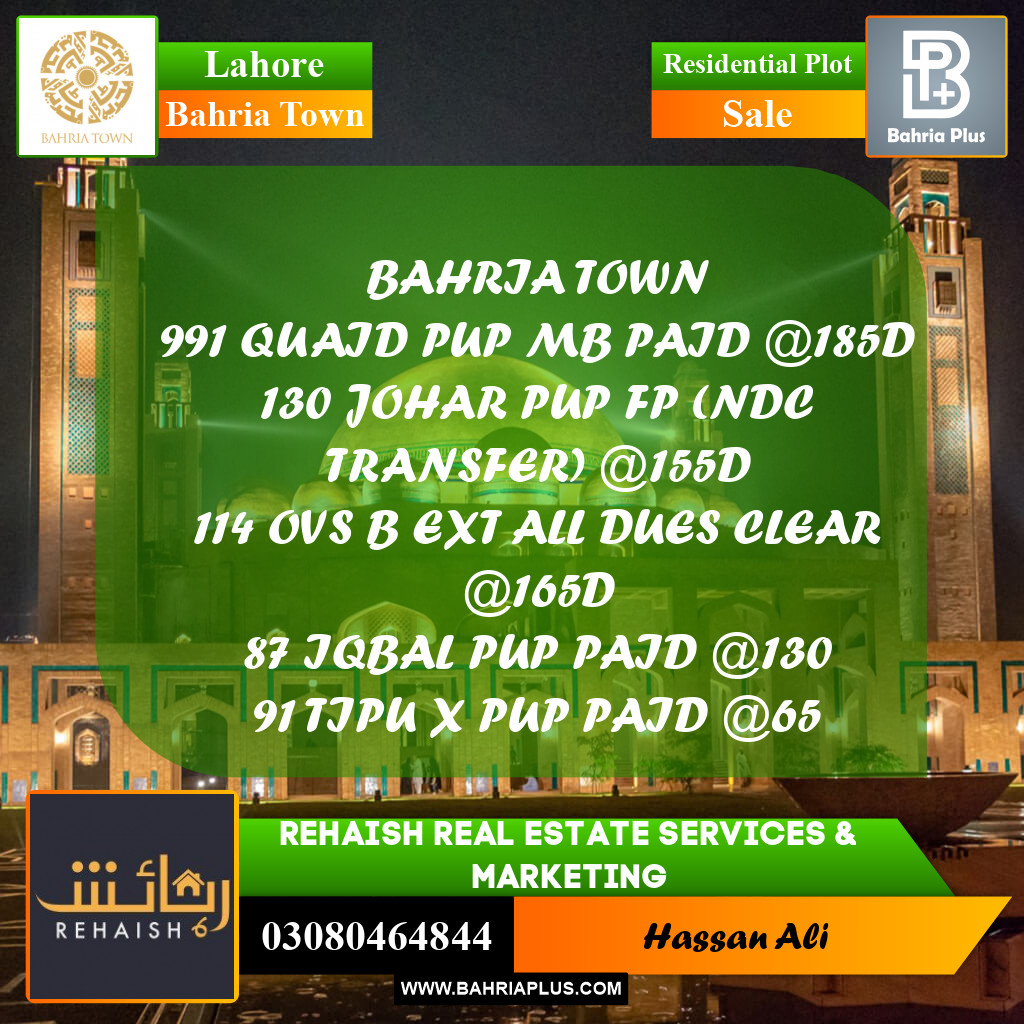 Residential Plot for Sale in Bahria Town, Lahore - (BP-201755)