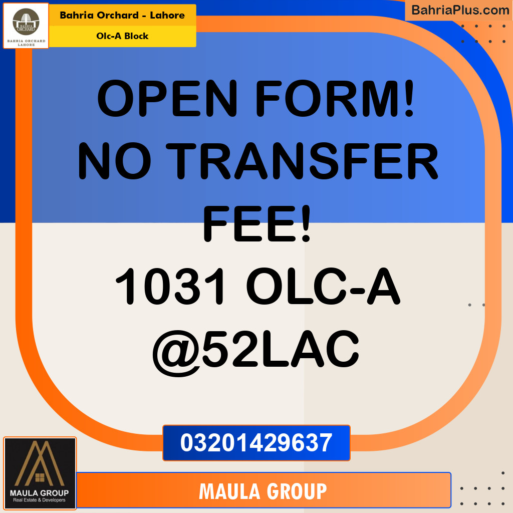 5 Marla Residential Plot for Sale in OLC-A Block - Bahria Orchard, Lahore - (BP-201758)