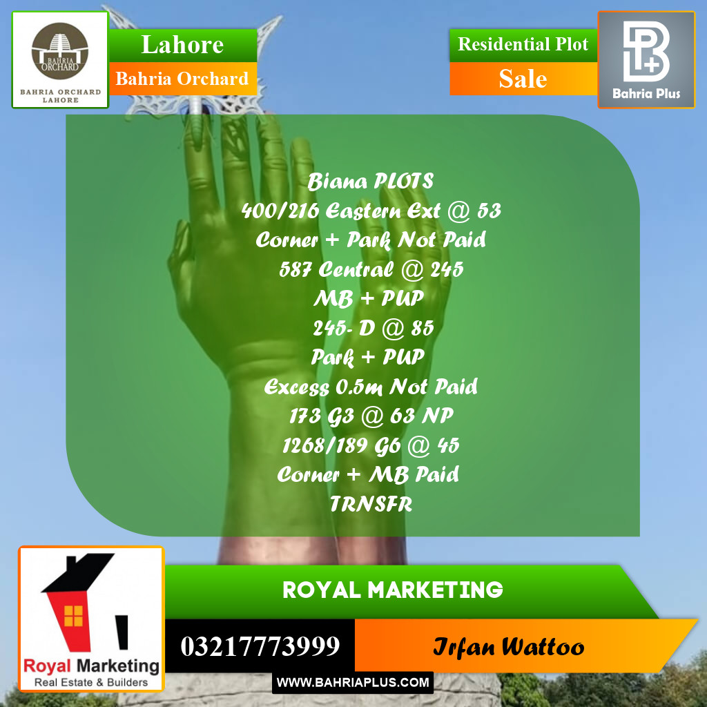 Residential Plot for Sale in Bahria Orchard, Lahore - (BP-201760)