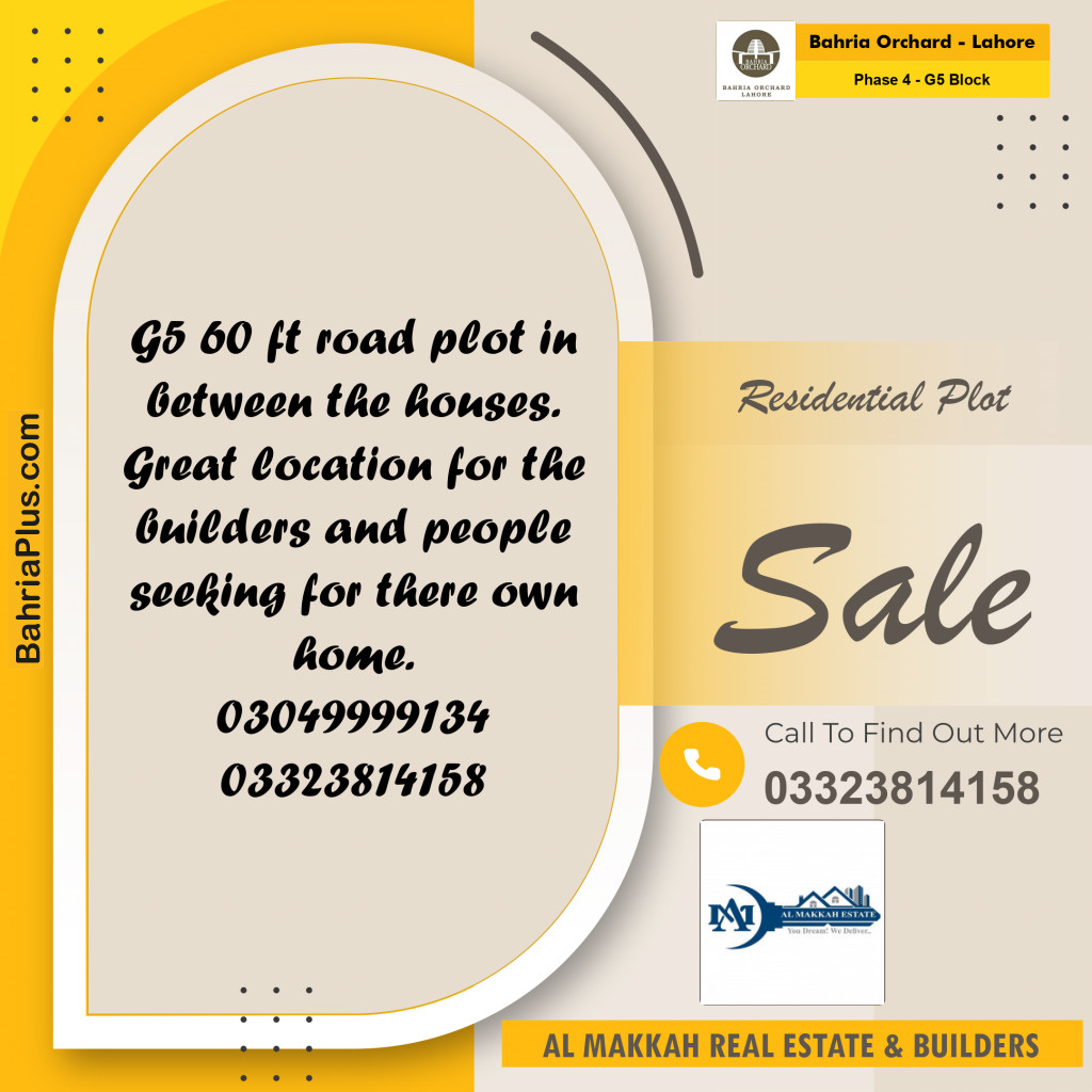 5 Marla Residential Plot for Sale in Phase 4 - G5 Block -  Bahria Orchard, Lahore - (BP-201763)