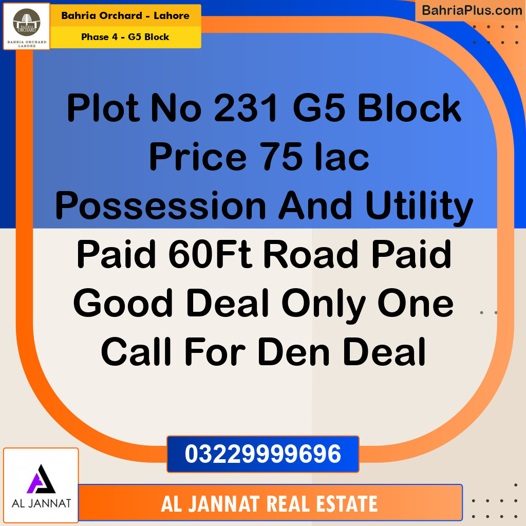 10 Marla Residential Plot for Sale in Phase 4 - G5 Block -  Bahria Orchard, Lahore - (BP-201770)