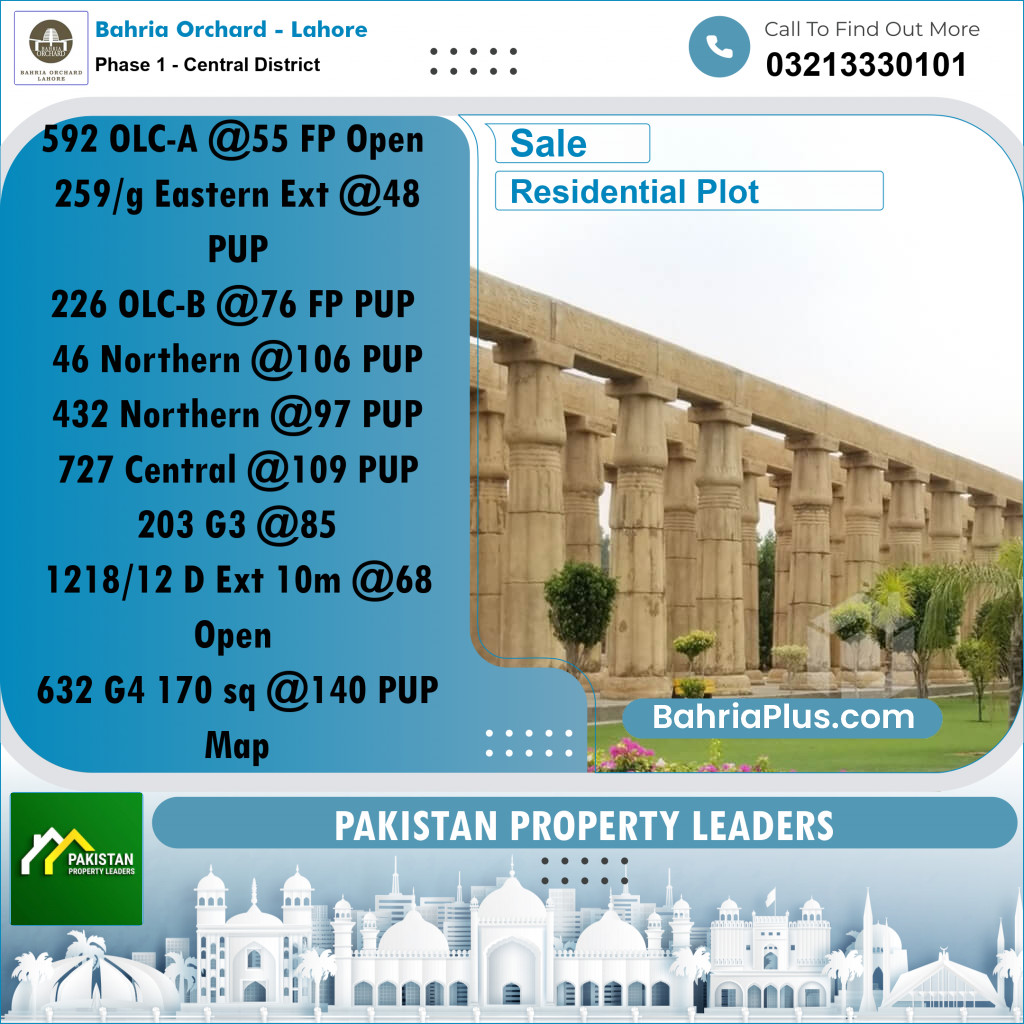 10 Marla Residential Plot for Sale in Phase 1 - Central District - Bahria Orchard, Lahore - (BP-201810)