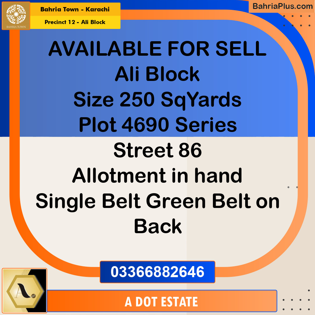 250 Sq. Yards Residential Plot for Sale in Precinct 12 - Ali Block -  Bahria Town, Karachi - (BP-201840)
