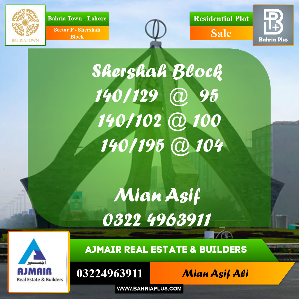Residential Plot for Sale in Sector F - Shershah Block -  Bahria Town, Lahore - (BP-201873)