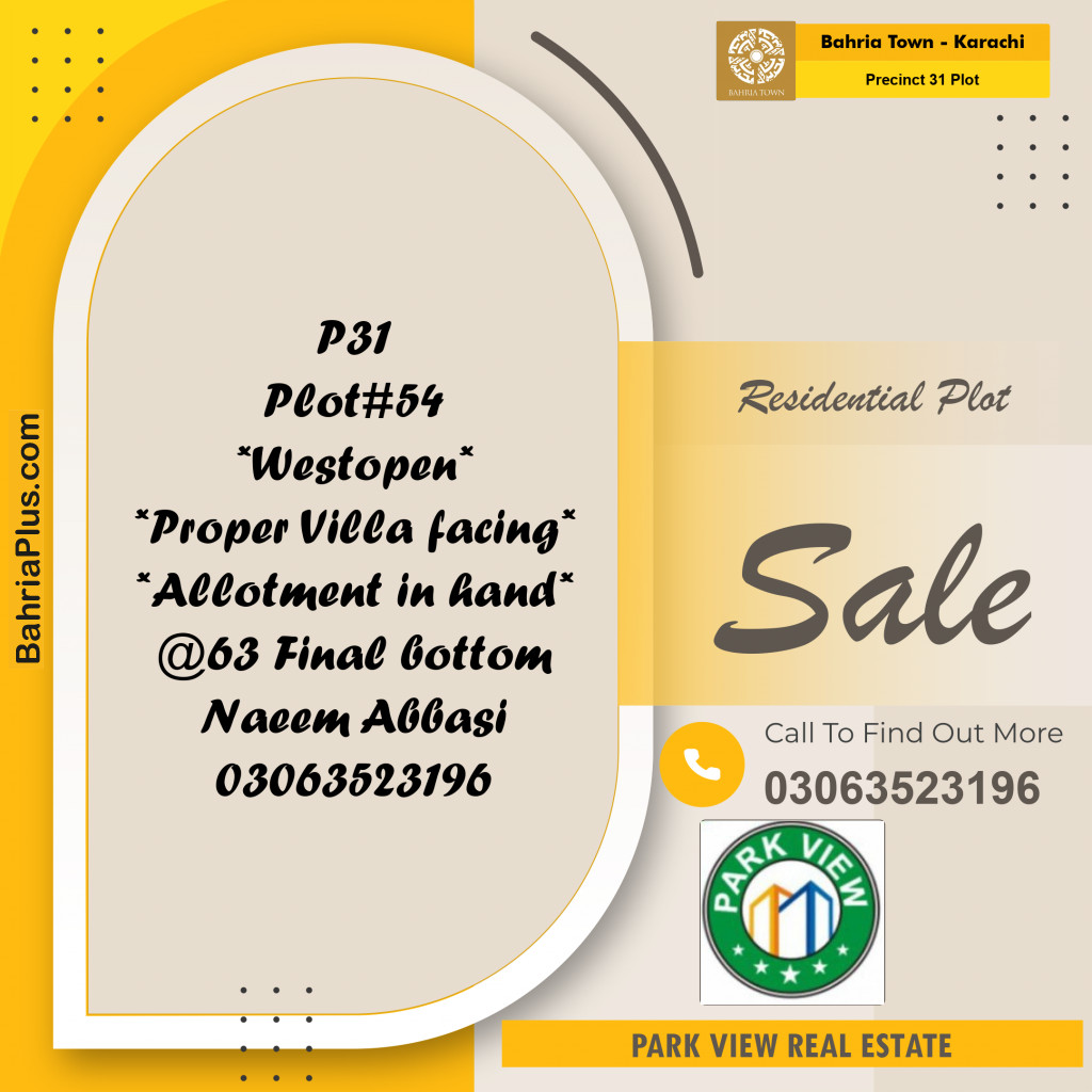 125 Sq. Yards Residential Plot for Sale in Precinct 31 Plot -  Bahria Town, Karachi - (BP-201883)