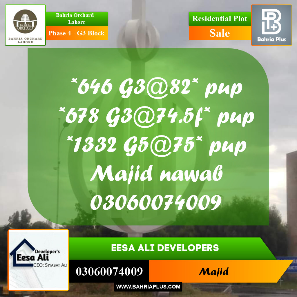 Residential Plot for Sale in Phase 4 - G3 Block -  Bahria Orchard, Lahore - (BP-201960)