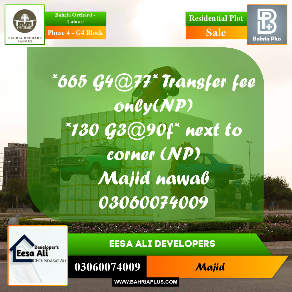 Residential Plot for Sale in Phase 4 - G4 Block -  Bahria Orchard, Lahore - (BP-201962)