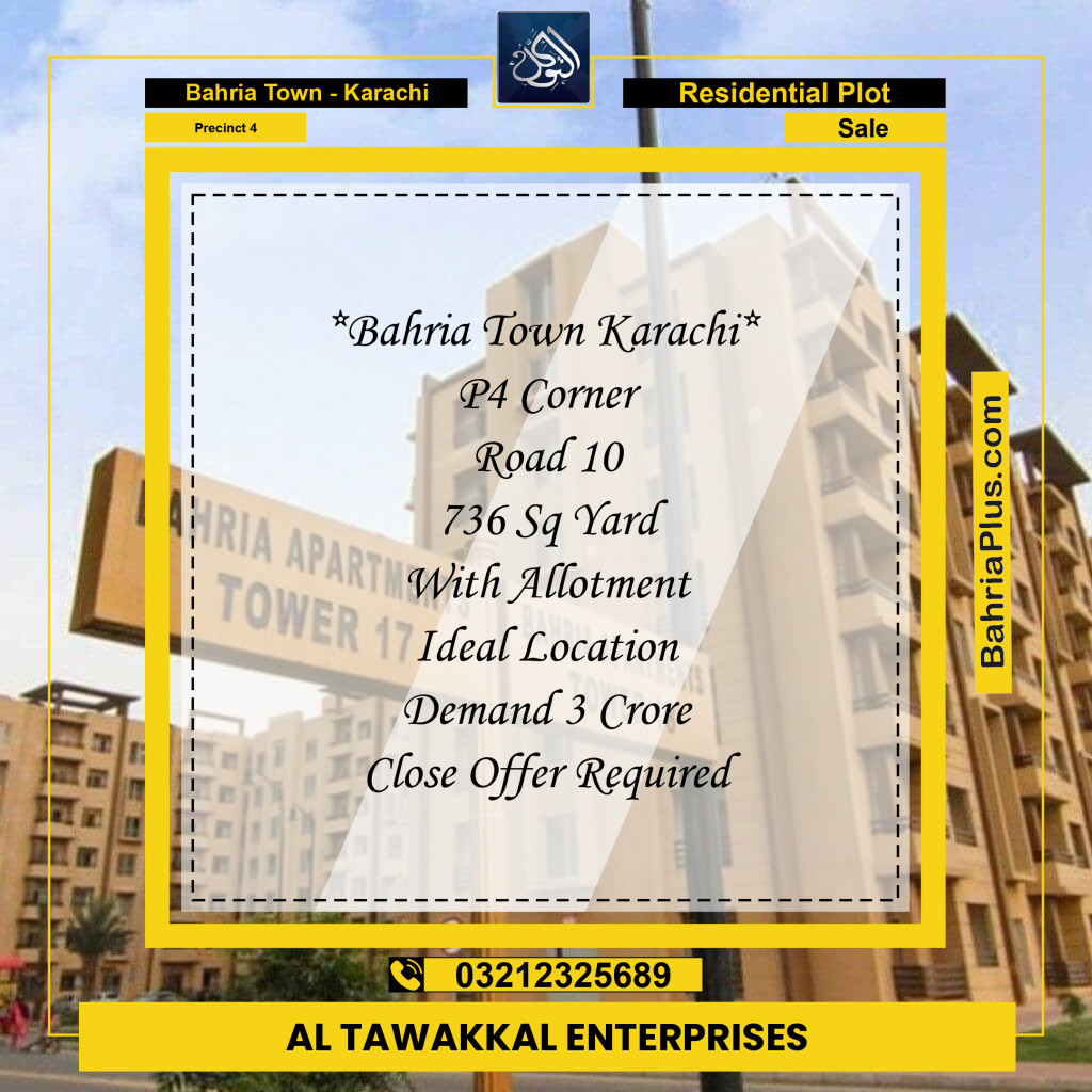 736 Sq. Yards Residential Plot for Sale in Precinct 4 - Bahria Town, Karachi - (BP-202071)