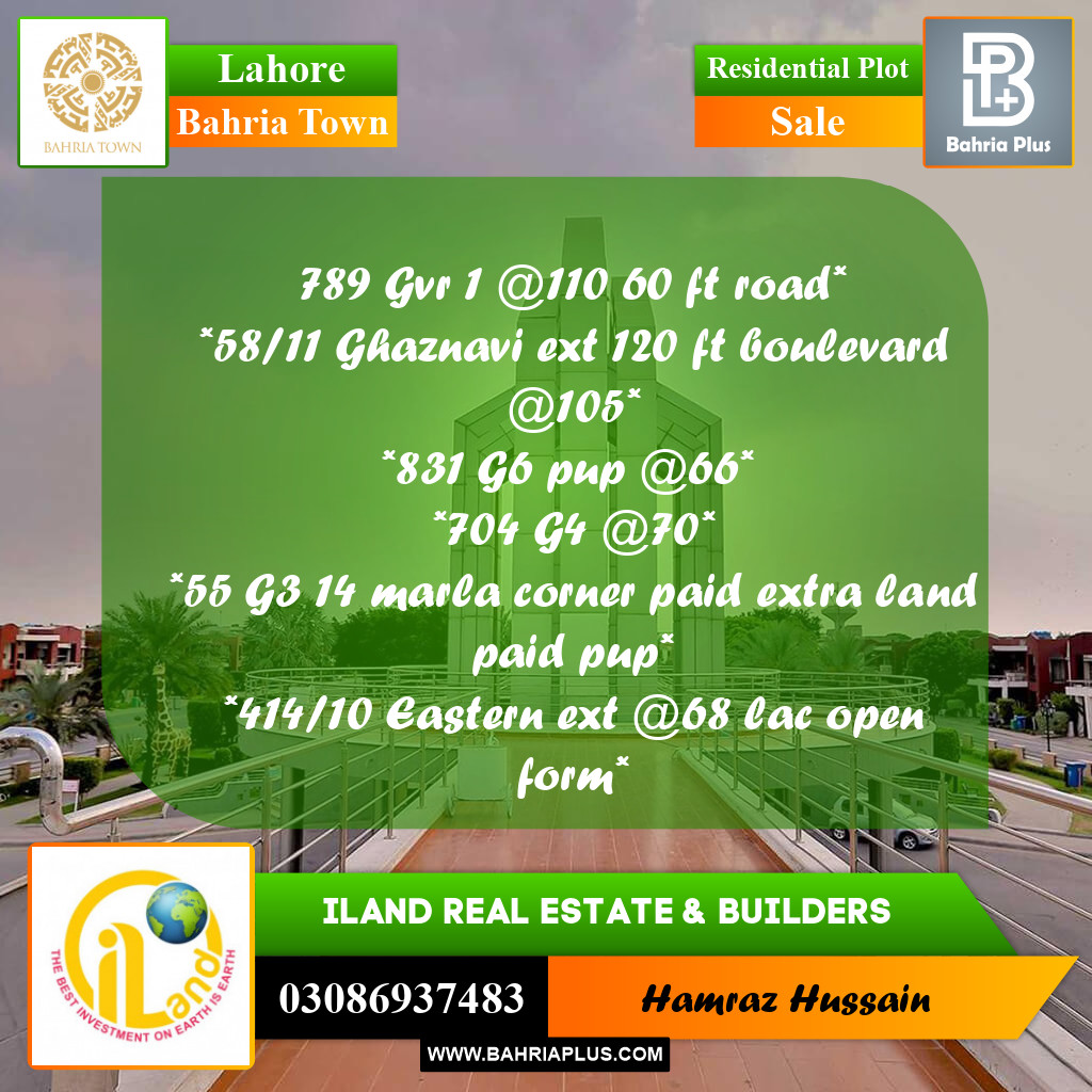 Residential Plot for Sale in Bahria Town, Lahore - (BP-202085)