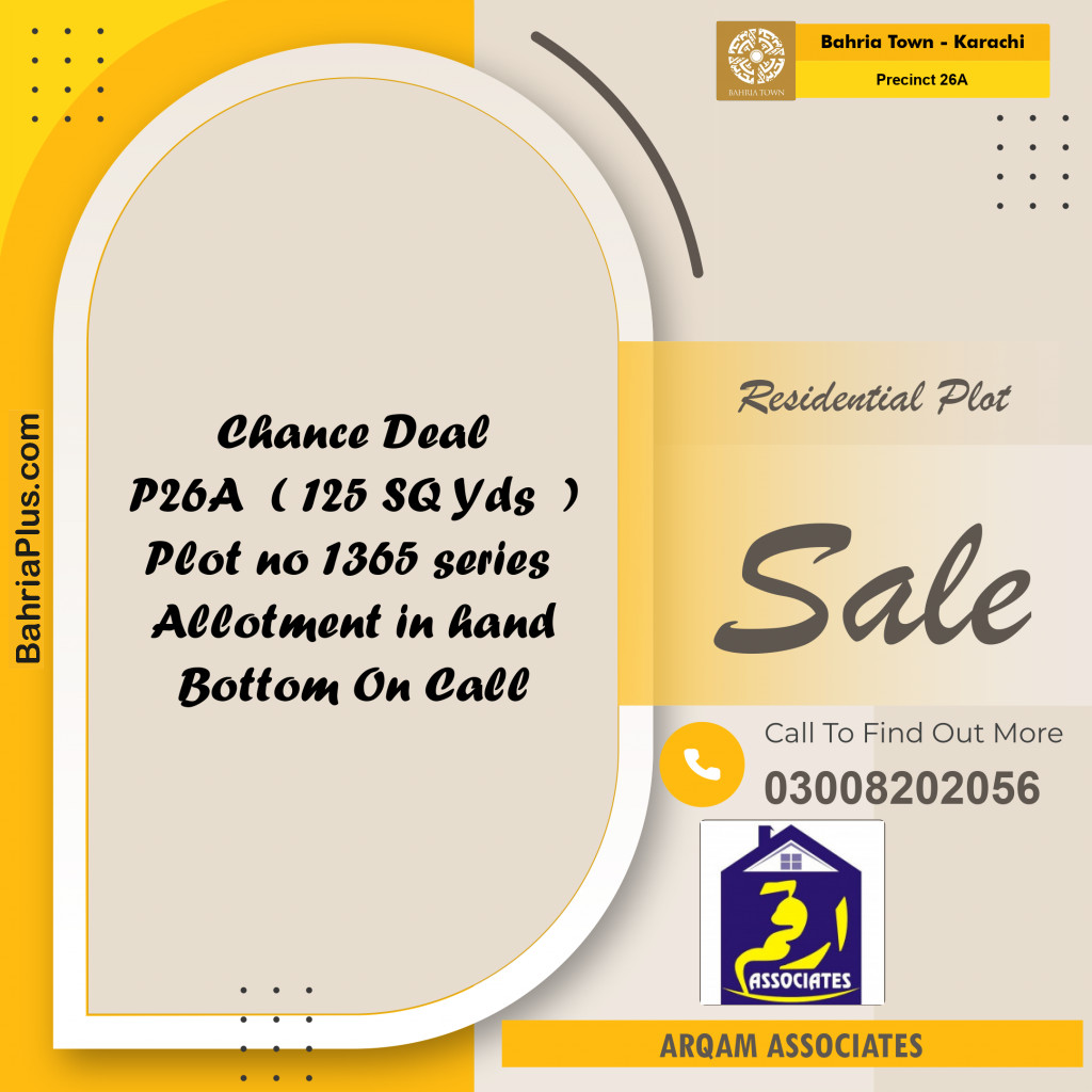 125 Sq. Yards Residential Plot for Sale in Precinct 26A -  Bahria Town, Karachi - (BP-202160)