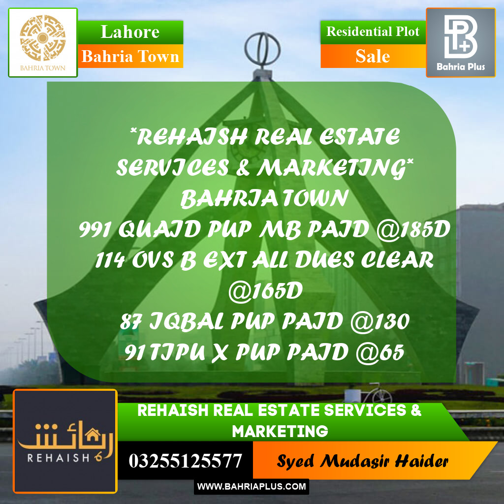 Residential Plot for Sale in Bahria Town, Lahore - (BP-202212)