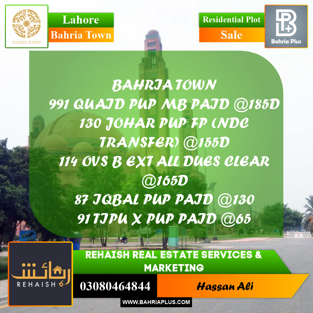 Residential Plot for Sale in Bahria Town, Lahore - (BP-202245)