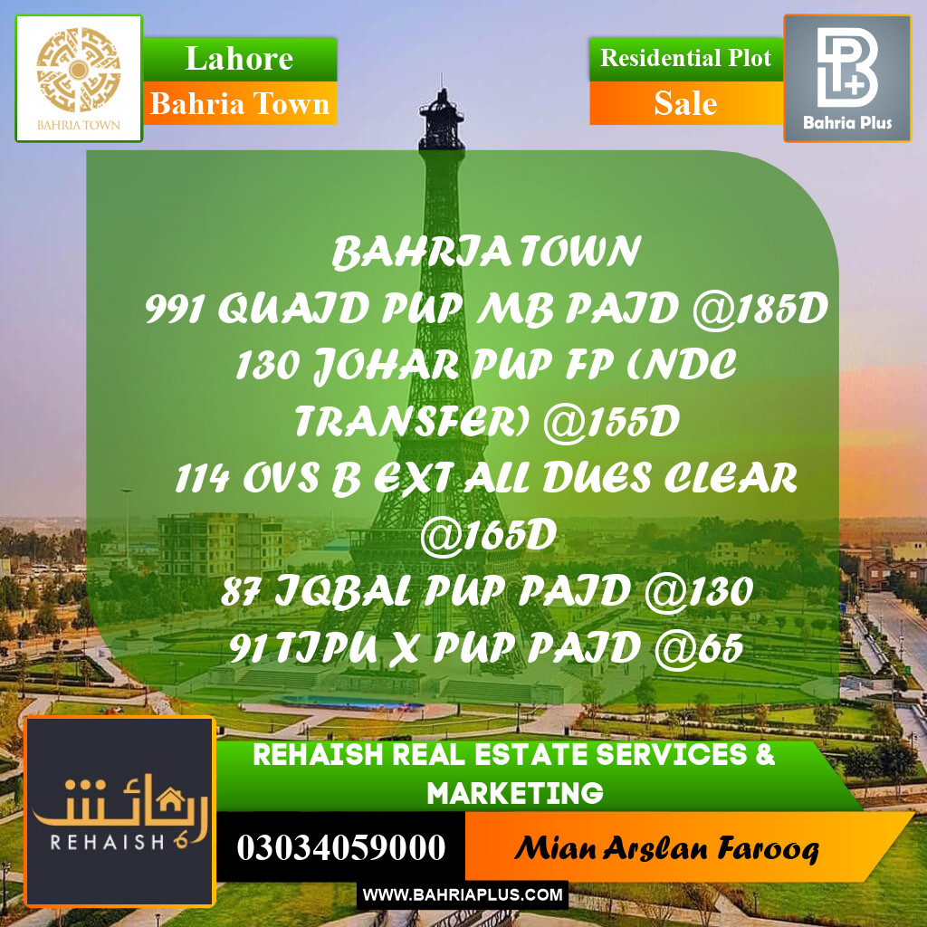 Residential Plot for Sale in Bahria Town, Lahore - (BP-202251)