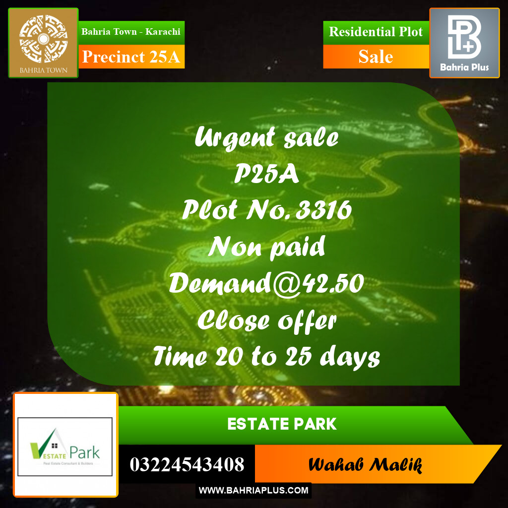 Residential Plot for Sale in Precinct 25A -  Bahria Town, Karachi - (BP-202261)