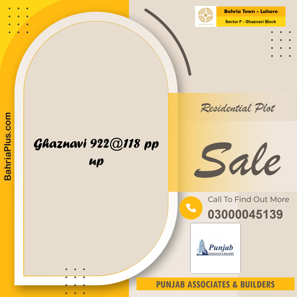 10 Marla Residential Plot for Sale in Sector F - Ghaznavi Block -  Bahria Town, Lahore - (BP-202329)