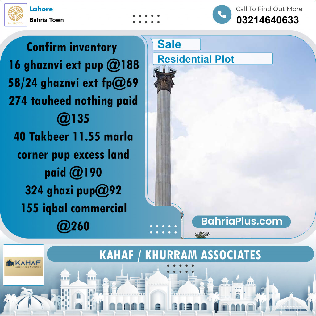 Residential Plot for Sale in Bahria Town, Lahore - (BP-202332)