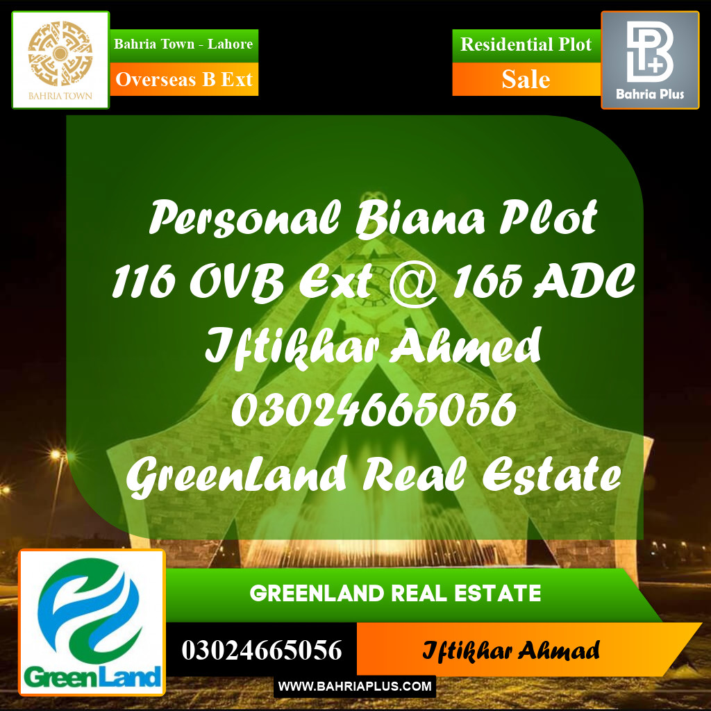 10 Marla Residential Plot for Sale in Overseas B Ext -  Bahria Town, Lahore - (BP-202455)