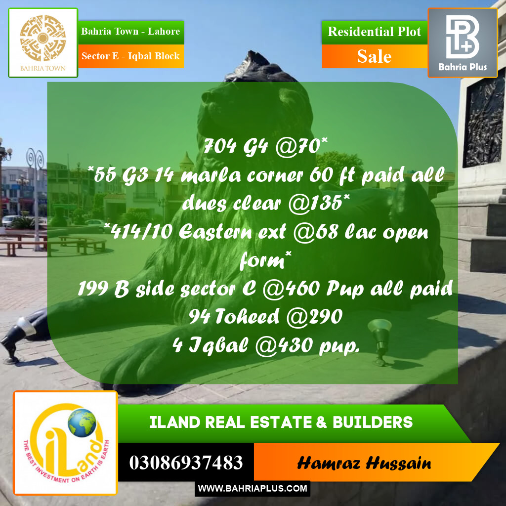 5 Marla Residential Plot for Sale in Sector E - Iqbal Block -  Bahria Town, Lahore - (BP-202496)