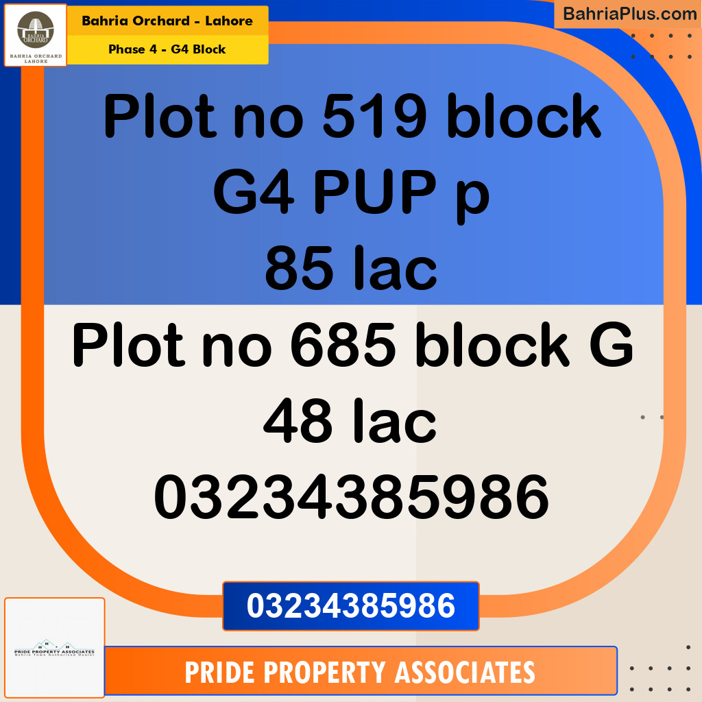 10 Marla Residential Plot for Sale in Phase 4 - G4 Block -  Bahria Orchard, Lahore - (BP-202507)