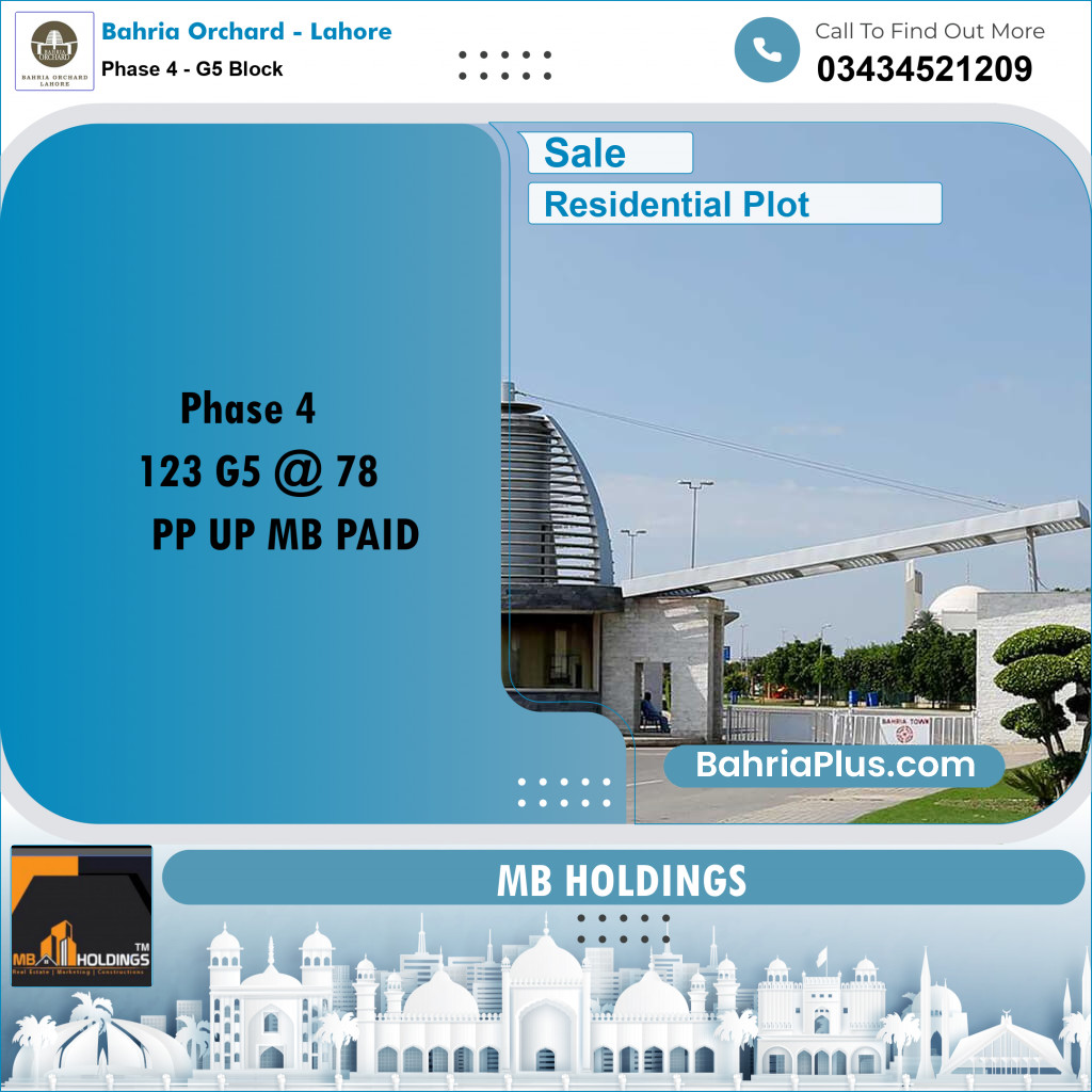 10 Marla Residential Plot for Sale in Phase 4 - G5 Block -  Bahria Orchard, Lahore - (BP-202709)
