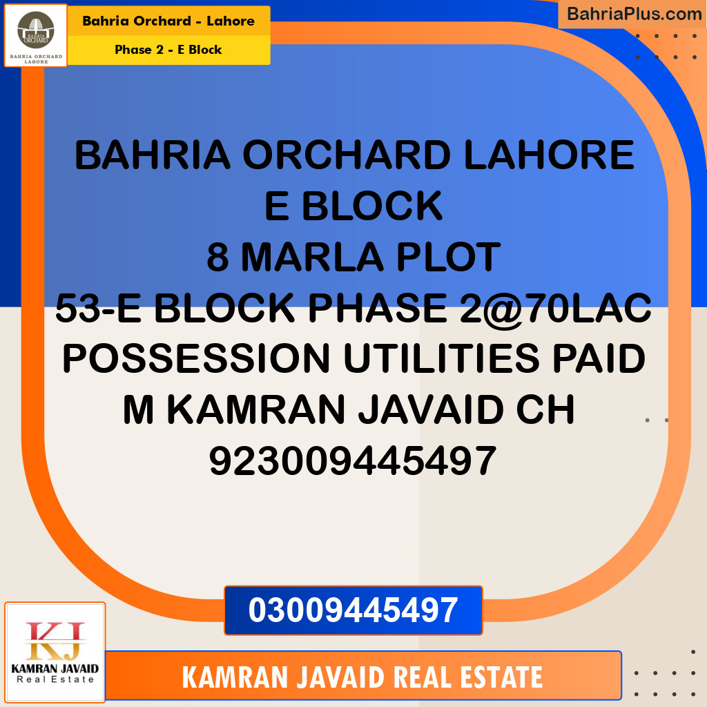 8 Marla Residential Plot for Sale in Phase 2 - E Block -  Bahria Orchard, Lahore - (BP-202724)