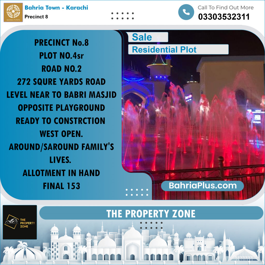 272 Sq. Yards Residential Plot for Sale in Precinct 8 -  Bahria Town, Karachi - (BP-202749)